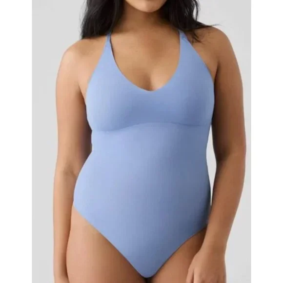 True & Co SZ Small V Neck Soft Lace Racerback Bodysuit Thong Wire Free - Picture 6 of 7